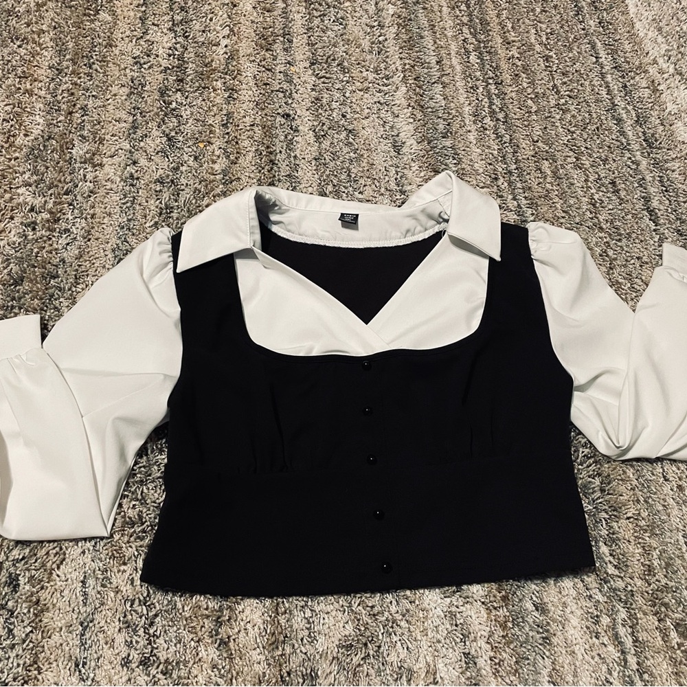 SHEIN Black and White Contrast Blouse